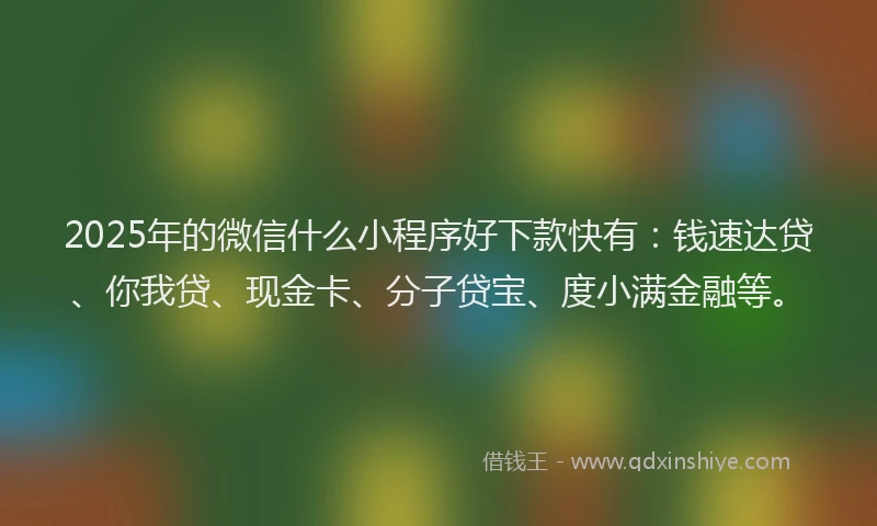 2025年的微信什么小程序好下款快有：钱速达贷、你我贷、现金卡、分子贷宝、度小满金融等。