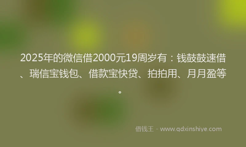 2025年的微信借2000元19周岁有：钱鼓鼓速借、瑞信宝钱包、借款宝快贷、拍拍用、月月盈等。