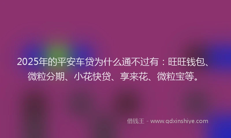 2025年的平安车贷为什么通不过有：旺旺钱包、微粒分期、小花快贷、享来花、微粒宝等。