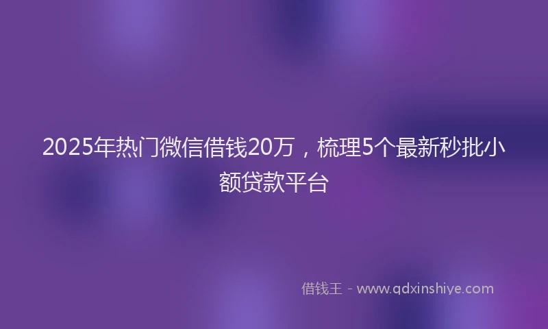 2025年热门微信借钱20万，梳理5个最新秒批小额贷款平台