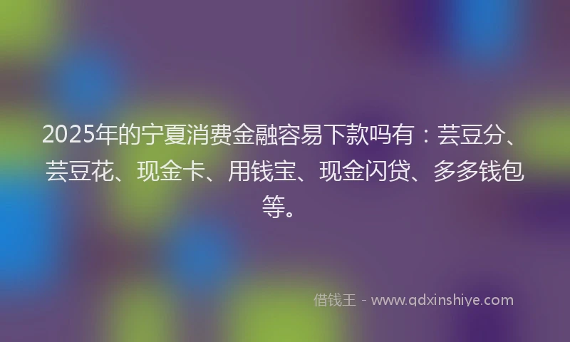 2025年的宁夏消费金融容易下款吗有：芸豆分、芸豆花、现金卡、用钱宝、现金闪贷、多多钱包等。