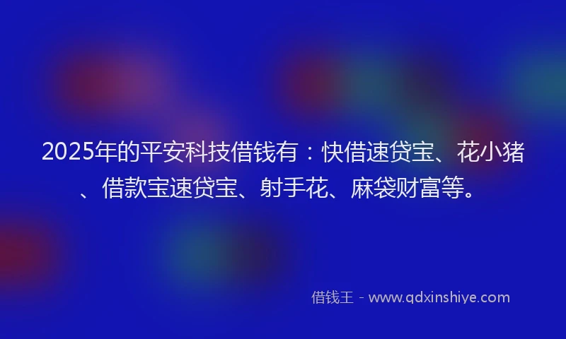 2025年的平安科技借钱有：快借速贷宝、花小猪、借款宝速贷宝、射手花、麻袋财富等。