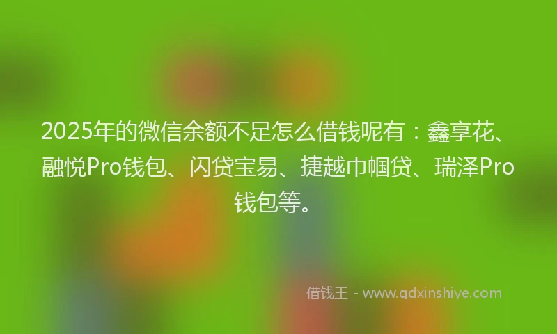 2025年的微信余额不足怎么借钱呢有：鑫享花、融悦Pro钱包、闪贷宝易、捷越巾帼贷、瑞泽Pro钱包等。