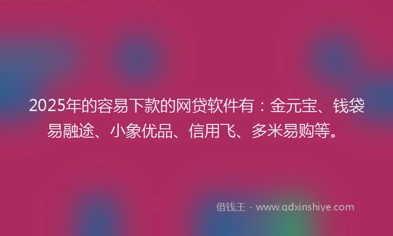 2025年的容易下款的网贷软件有：金元宝、钱袋易融途、小象优品、信用飞、多米易购等。