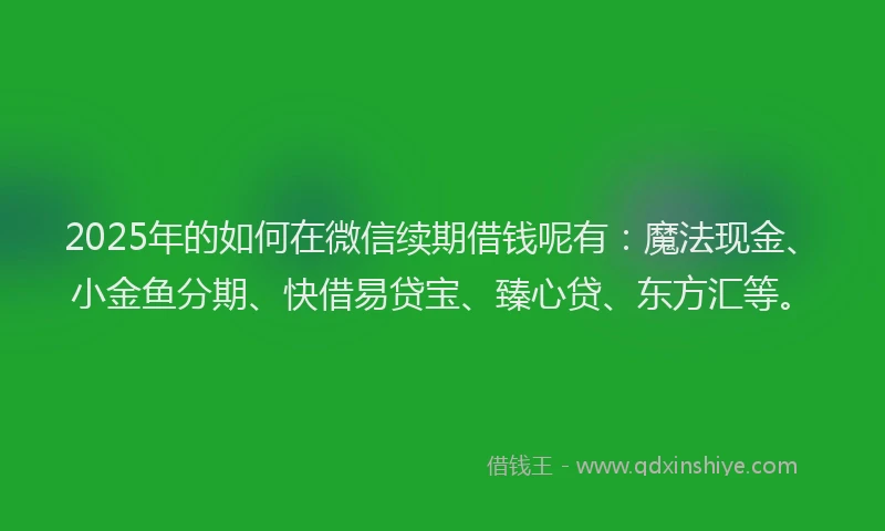 2025年的如何在微信续期借钱呢有：魔法现金、小金鱼分期、快借易贷宝、臻心贷、东方汇等。