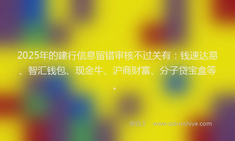 2025年的建行信息留错审核不过关有：钱速达易、智汇钱包、现金牛、沪商财富、分子贷宝盒等。