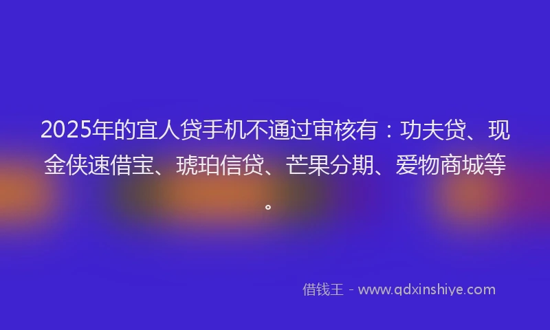 2025年的宜人贷手机不通过审核有：功夫贷、现金侠速借宝、琥珀信贷、芒果分期、爱物商城等。
