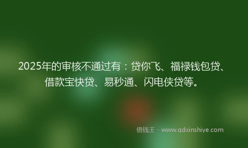 2025年的审核不通过有：贷你飞、福禄钱包贷、借款宝快贷、易秒通、闪电侠贷等。