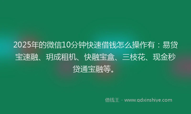 2025年的微信10分钟快速借钱怎么操作有：易贷宝速融、玥成租机、快融宝盒、三枝花、现金秒贷通宝融等。