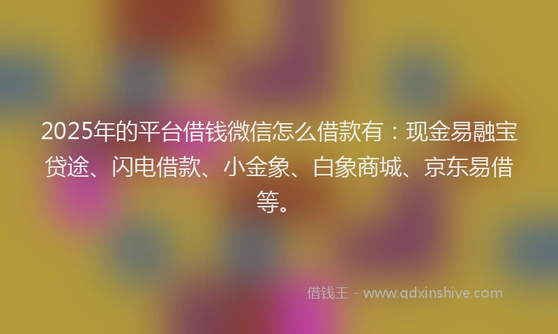 2025年的平台借钱微信怎么借款有：现金易融宝贷途、闪电借款、小金象、白象商城、京东易借等。