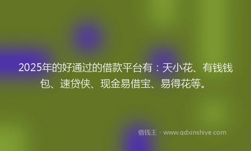 2025年的好通过的借款平台有：天小花、有钱钱包、速贷侠、现金易借宝、易得花等。