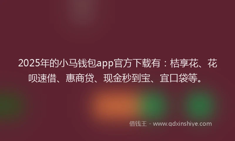 2025年的小马钱包app官方下载有：桔享花、花呗速借、惠商贷、现金秒到宝、宜口袋等。