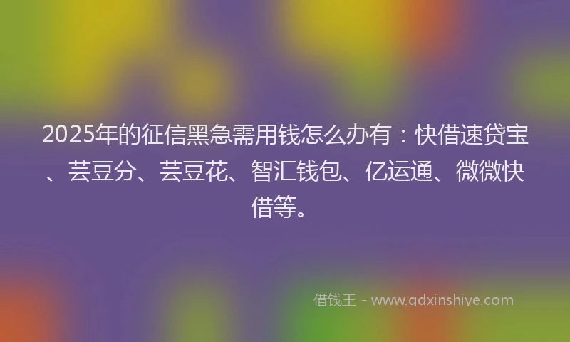 2025年的征信黑急需用钱怎么办有：快借速贷宝、芸豆分、芸豆花、智汇钱包、亿运通、微微快借等。