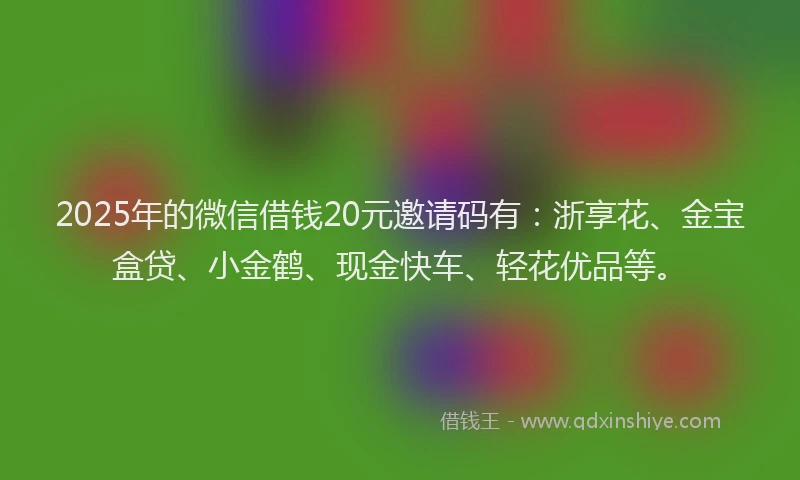 2025年的微信借钱20元邀请码有：浙享花、金宝盒贷、小金鹤、现金快车、轻花优品等。