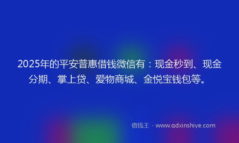 2025年的平安普惠借钱微信有：现金秒到、现金分期、掌上贷、爱物商城、金悦宝钱包等。