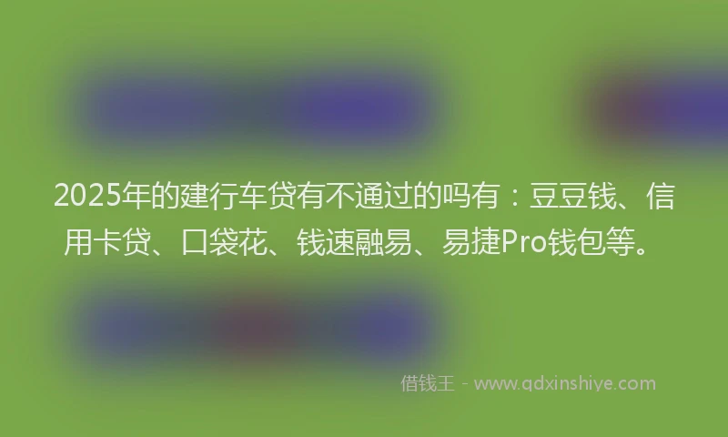 2025年的建行车贷有不通过的吗有：豆豆钱、信用卡贷、口袋花、钱速融易、易捷Pro钱包等。