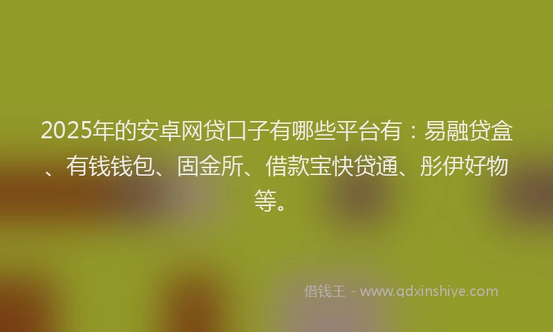 2025年的安卓网贷口子有哪些平台有:易融贷盒、有钱钱包、固金所、借款宝快贷通、彤伊好物等。