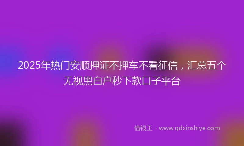 2025年热门安顺押证不押车不看征信，汇总五个无视黑白户秒下款口子平台