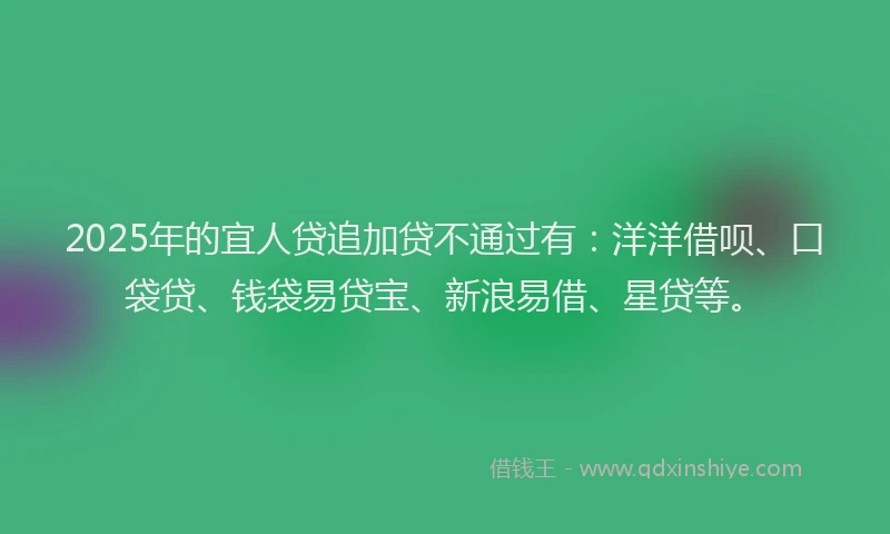 2025年的宜人贷追加贷不通过有：洋洋借呗、口袋贷、钱袋易贷宝、新浪易借、星贷等。