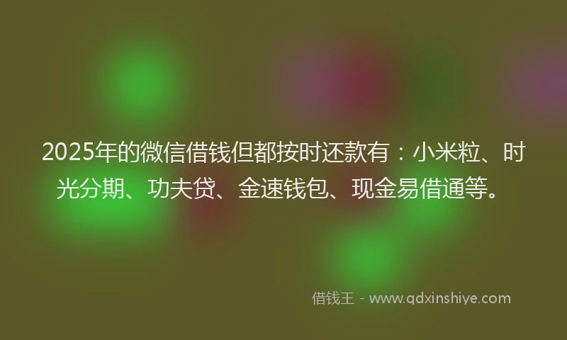 2025年的微信借钱但都按时还款有：小米粒、时光分期、功夫贷、金速钱包、现金易借通等。