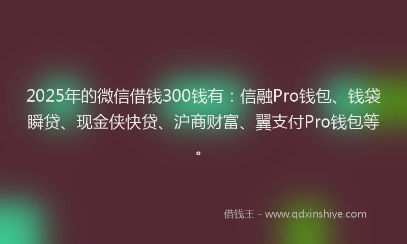 2025年的微信借钱300钱有：信融Pro钱包、钱袋瞬贷、现金侠快贷、沪商财富、翼支付Pro钱包等。
