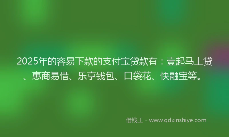 2025年的容易下款的支付宝贷款有：壹起马上贷、惠商易借、乐享钱包、口袋花、快融宝等。
