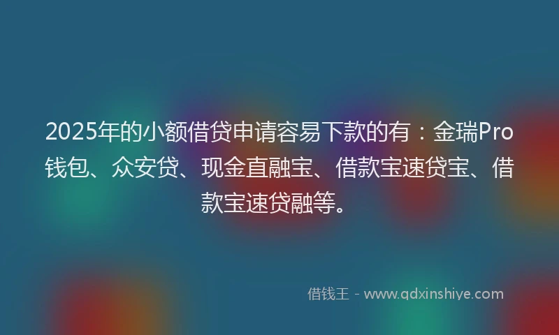 2025年的小额借贷申请容易下款的有：金瑞Pro钱包、众安贷、现金直融宝、借款宝速贷宝、借款宝速贷融等。