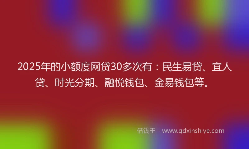 2025年的小额度网贷30多次有：民生易贷、宜人贷、时光分期、融悦钱包、金易钱包等。