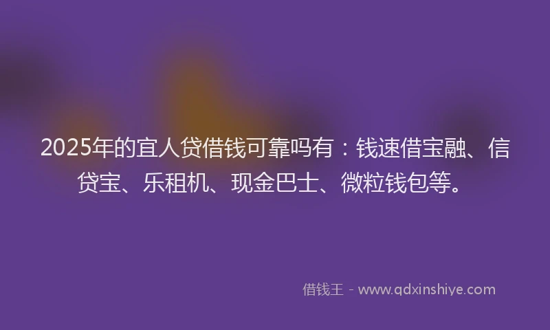 2025年的宜人贷借钱可靠吗有：钱速借宝融、信贷宝、乐租机、现金巴士、微粒钱包等。