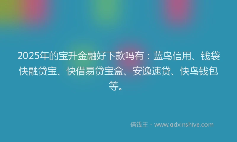 2025年的宝升金融好下款吗有：蓝鸟信用、钱袋快融贷宝、快借易贷宝盒、安逸速贷、快鸟钱包等。