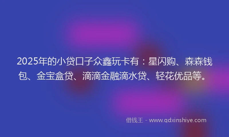 2025年的小贷口子众鑫玩卡有：星闪购、森森钱包、金宝盒贷、滴滴金融滴水贷、轻花优品等。