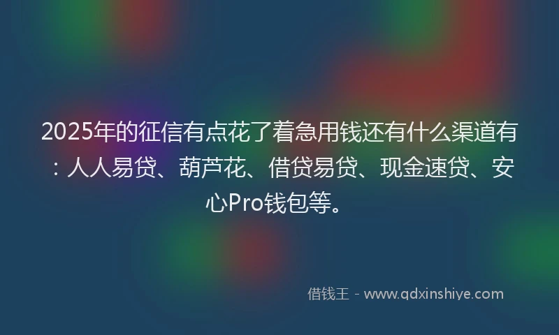 2025年的征信有点花了着急用钱还有什么渠道有：人人易贷、葫芦花、借贷易贷、现金速贷、安心Pro钱包等。