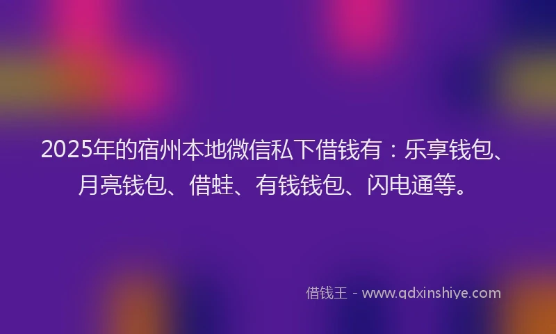 2025年的宿州本地微信私下借钱有：乐享钱包、月亮钱包、借蛙、有钱钱包、闪电通等。