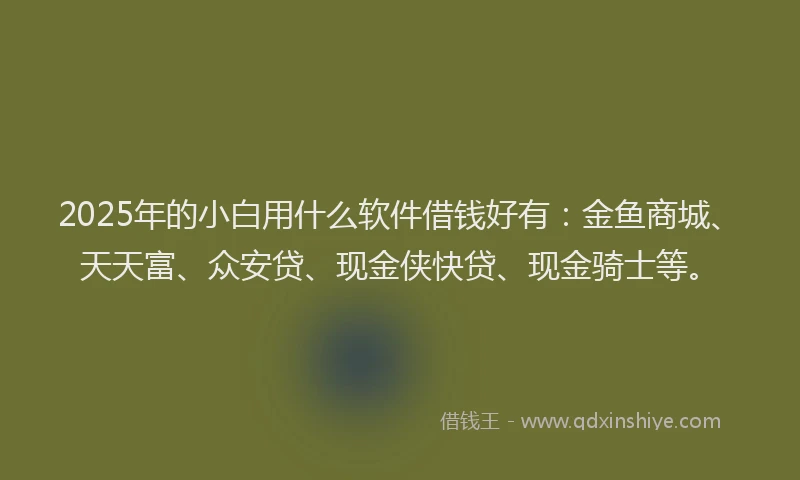 2025年的小白用什么软件借钱好有：金鱼商城、天天富、众安贷、现金侠快贷、现金骑士等。