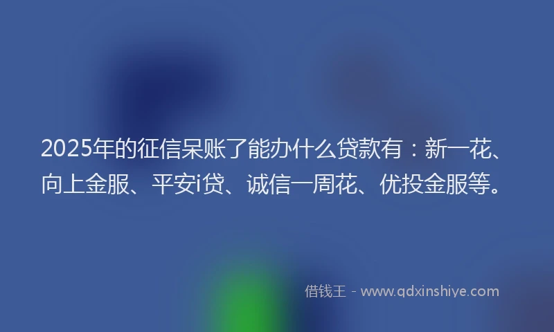 2025年的征信呆账了能办什么贷款有：新一花、向上金服、平安i贷、诚信一周花、优投金服等。