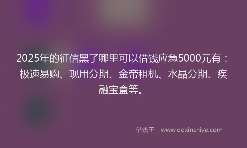 2025年的征信黑了哪里可以借钱应急5000元有：极速易购、现用分期、金帝租机、水晶分期、疾融宝盒等。