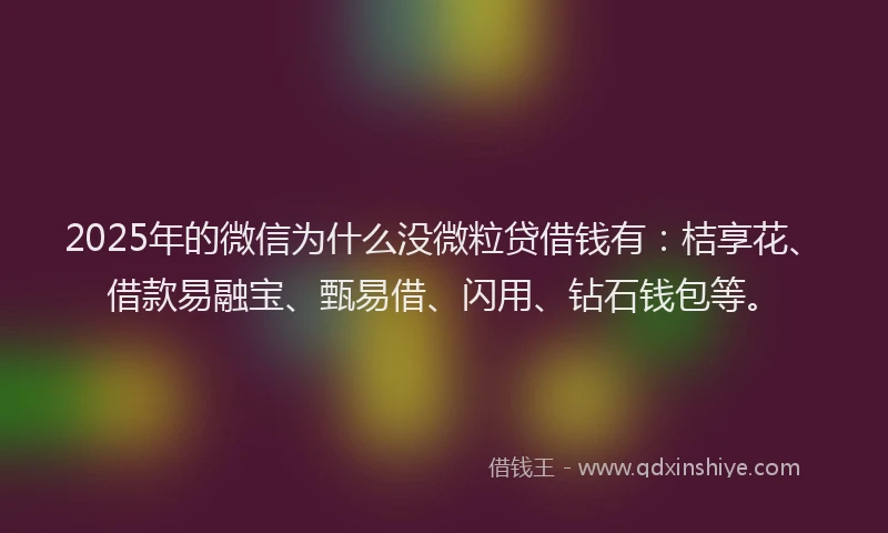2025年的微信为什么没微粒贷借钱有：桔享花、借款易融宝、甄易借、闪用、钻石钱包等。
