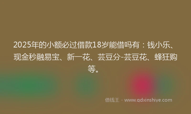 2025年的小额必过借款18岁能借吗有：钱小乐、现金秒融易宝、新一花、芸豆分-芸豆花、蜂狂购等。
