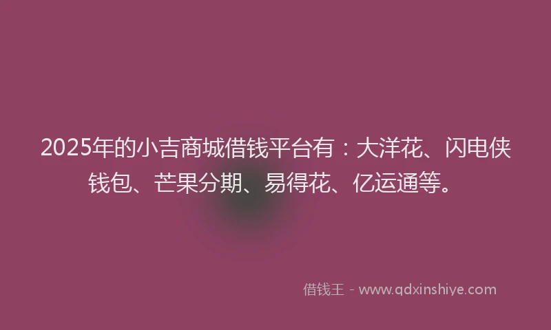 2025年的小吉商城借钱平台有：大洋花、闪电侠钱包、芒果分期、易得花、亿运通等。