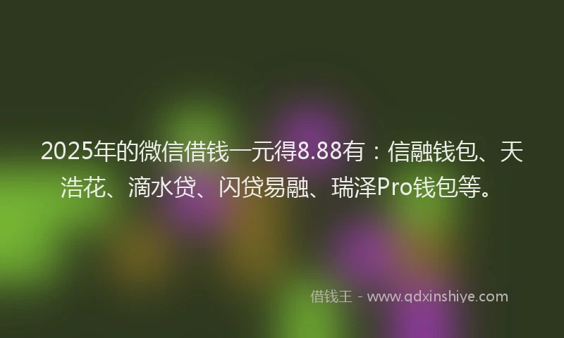 2025年的微信借钱一元得8.88有：信融钱包、天浩花、滴水贷、闪贷易融、瑞泽Pro钱包等。