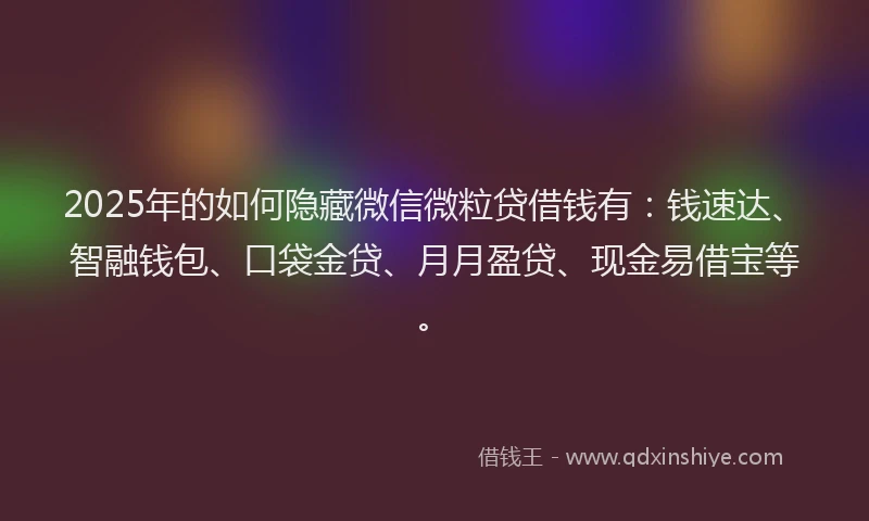 2025年的如何隐藏微信微粒贷借钱有：钱速达、智融钱包、口袋金贷、月月盈贷、现金易借宝等。