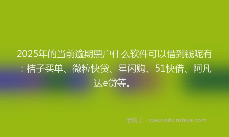 2025年的当前逾期黑户什么软件可以借到钱呢有：桔子买单、微粒快贷、星闪购、51快借、阿凡达e贷等。