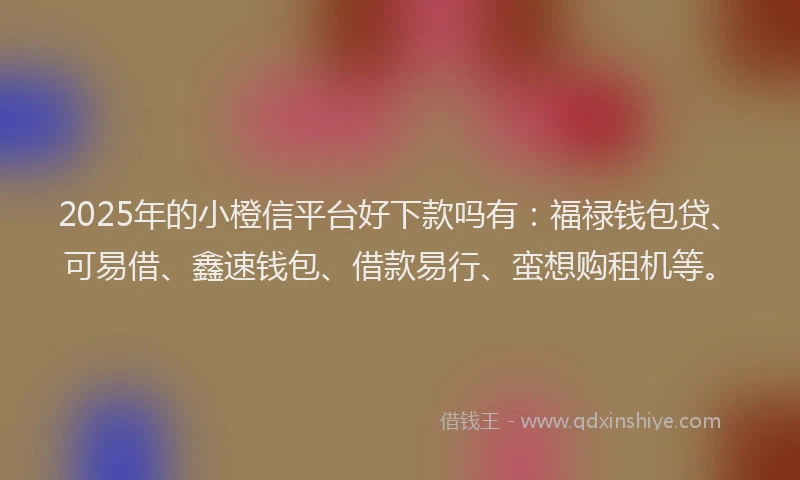 2025年的小橙信平台好下款吗有：福禄钱包贷、可易借、鑫速钱包、借款易行、蛮想购租机等。