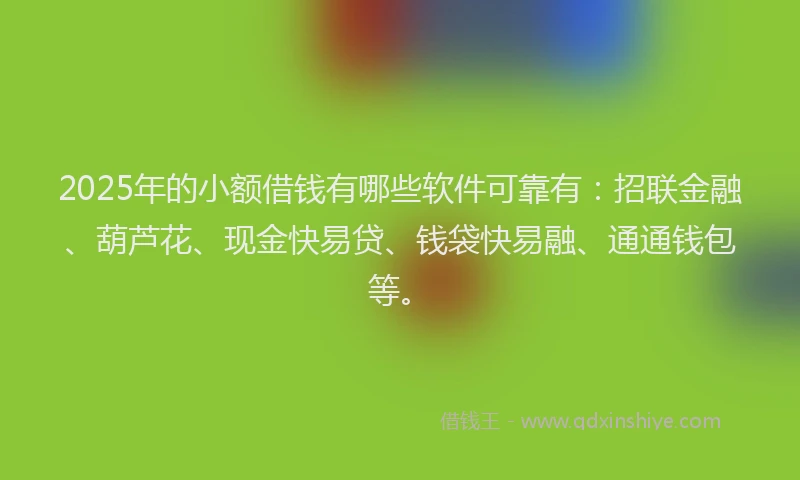 2025年的小额借钱有哪些软件可靠有：招联金融、葫芦花、现金快易贷、钱袋快易融、通通钱包等。