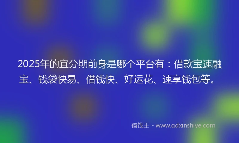 2025年的宜分期前身是哪个平台有：借款宝速融宝、钱袋快易、借钱快、好运花、速享钱包等。