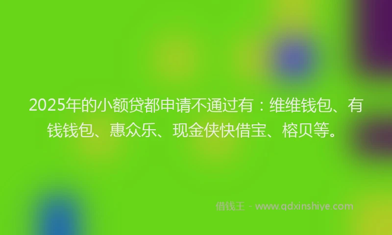 2025年的小额贷都申请不通过有：维维钱包、有钱钱包、惠众乐、现金侠快借宝、榕贝等。