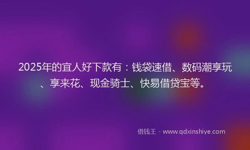 2025年的宜人好下款有：钱袋速借、数码潮享玩、享来花、现金骑士、快易借贷宝等。