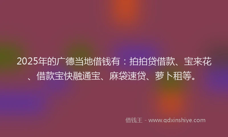 2025年的广德当地借钱有：拍拍贷借款、宝来花、借款宝快融通宝、麻袋速贷、萝卜租等。