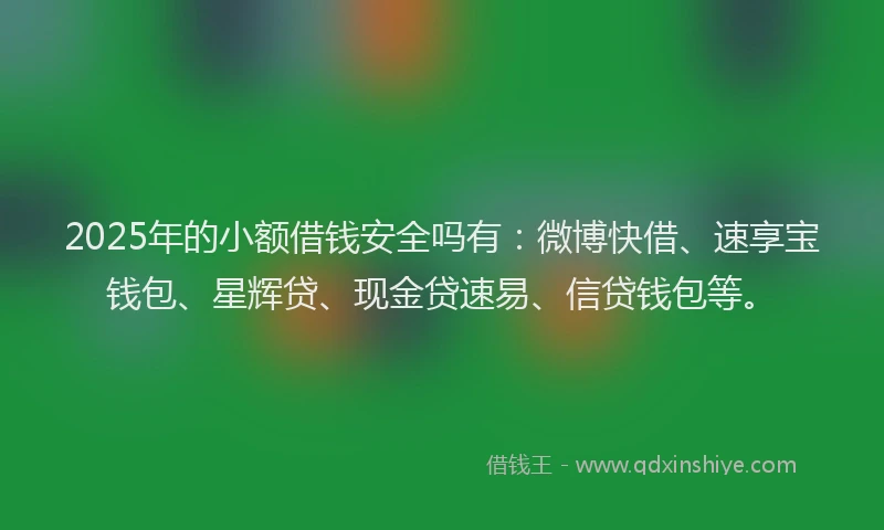 2025年的小额借钱安全吗有：微博快借、速享宝钱包、星辉贷、现金贷速易、信贷钱包等。