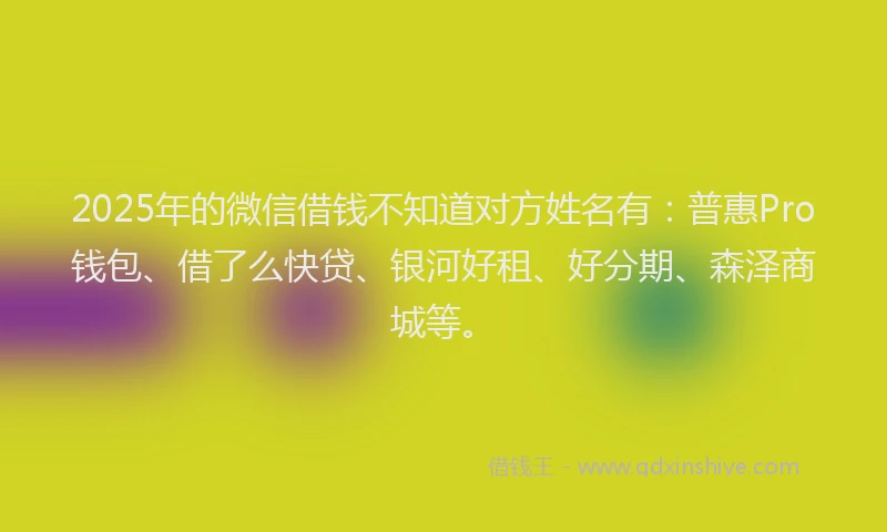 2025年的微信借钱不知道对方姓名有：普惠Pro钱包、借了么快贷、银河好租、好分期、森泽商城等。